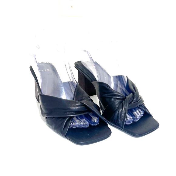 Mango MNG Y2K Open Toe Block Heel Womens Sandals Size 37 US 7 Black Square Toe - Picture 1 of 11